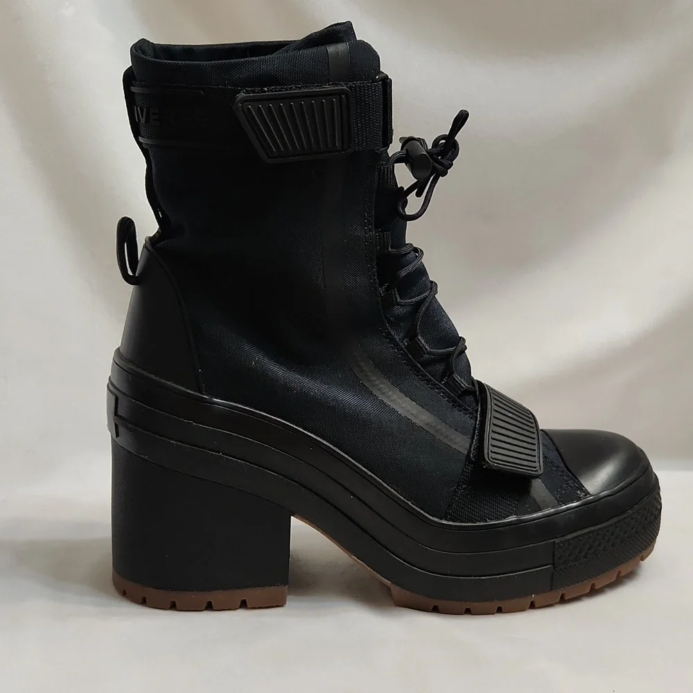 Converse CTAS GR82 Extra High Black Velcro Platform Heeled Boots (W Size 8.5)